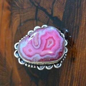 Silver Plated Pink Solar Quartz Ring Size 8.5-9